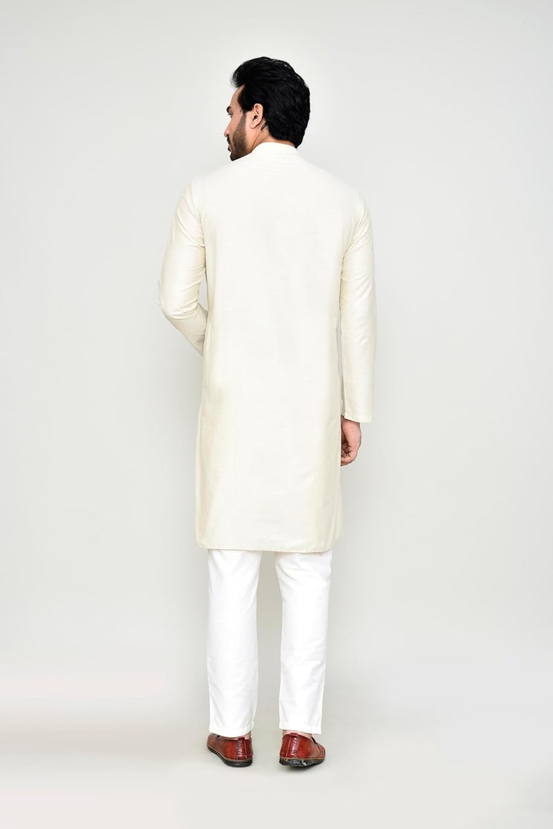 Polyfab Hathkargha Men's Khadi Regular Fit Kurta - Solid Pattern Ethnic Wear with Mandarin Collar & Full Sleeves - Image 2